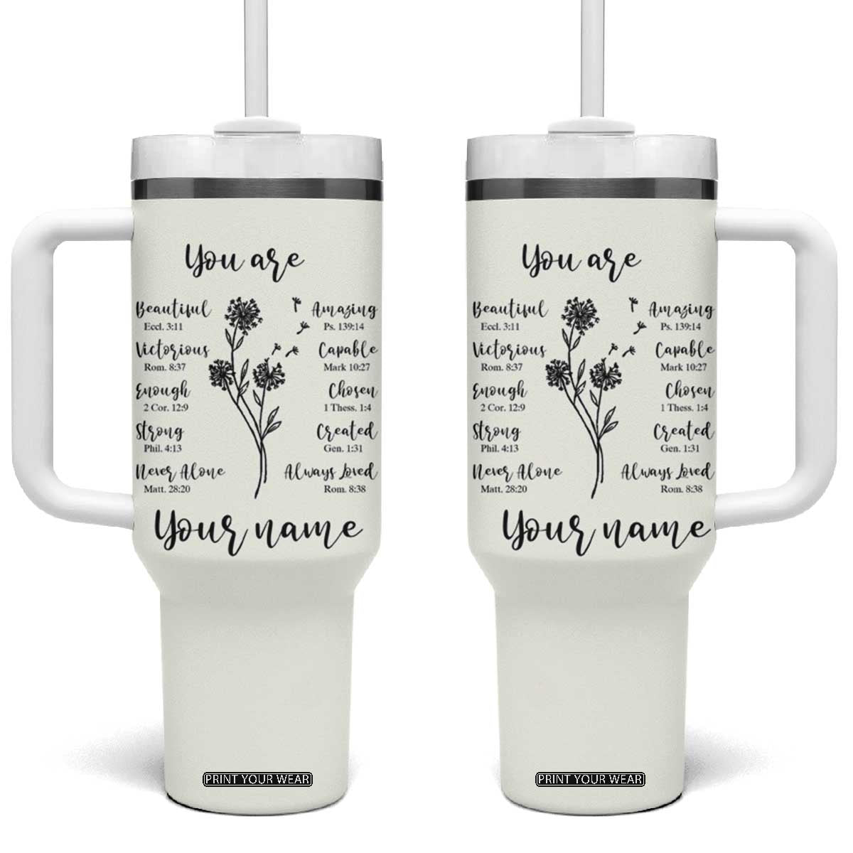 Personalized Christian Gifts for Her Tumbler With Handle Custom Name Inspirational Religious Birthday Gift TB10 One Size: 40 oz Cream Print Your Wear