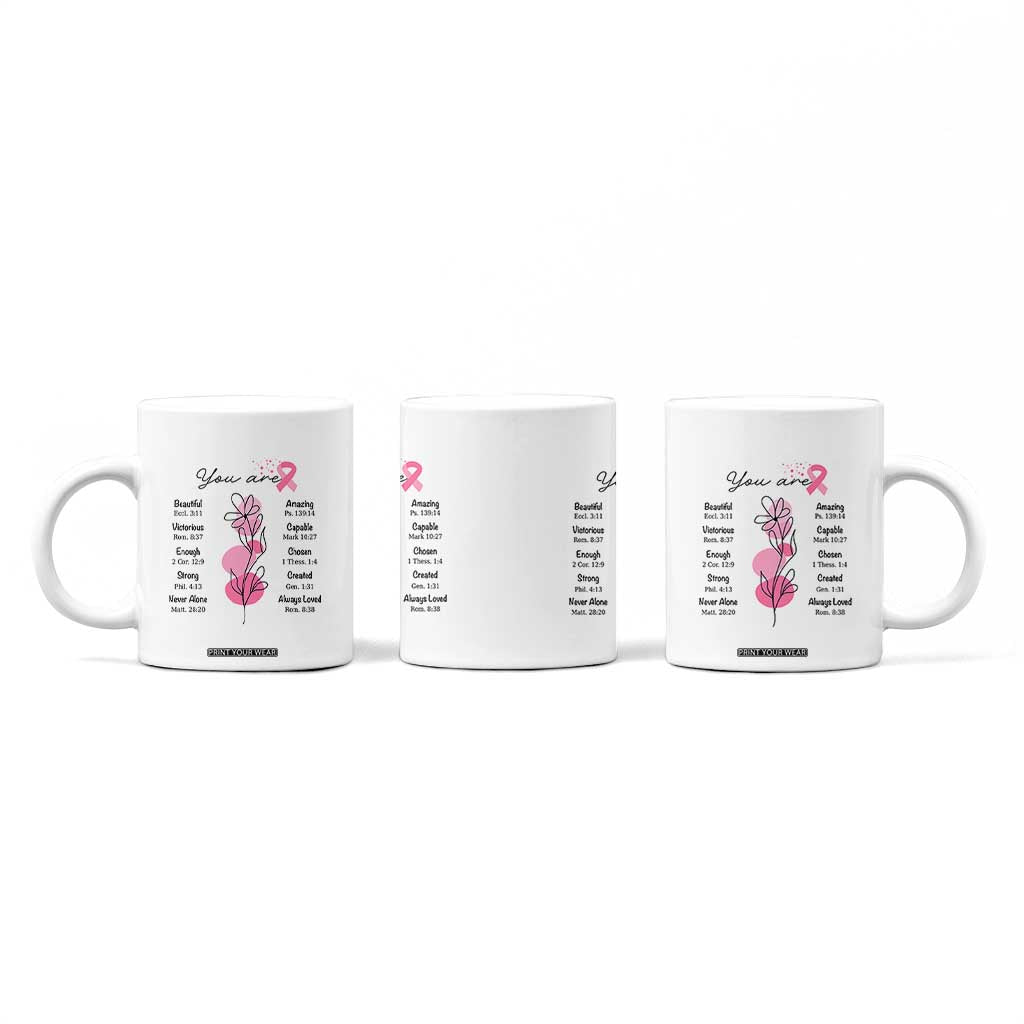 Breast Cancer Survivor Gift Coffee Mug Pink Ribbon Bible Verse Christian Faith Gift For Women TB10 Print Your Wear