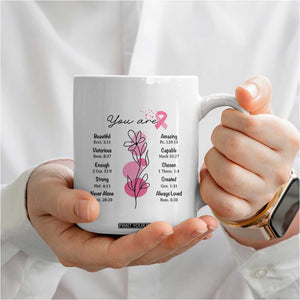 Breast Cancer Survivor Gift Coffee Mug Pink Ribbon Bible Verse Christian Faith Gift For Women TB10 Print Your Wear