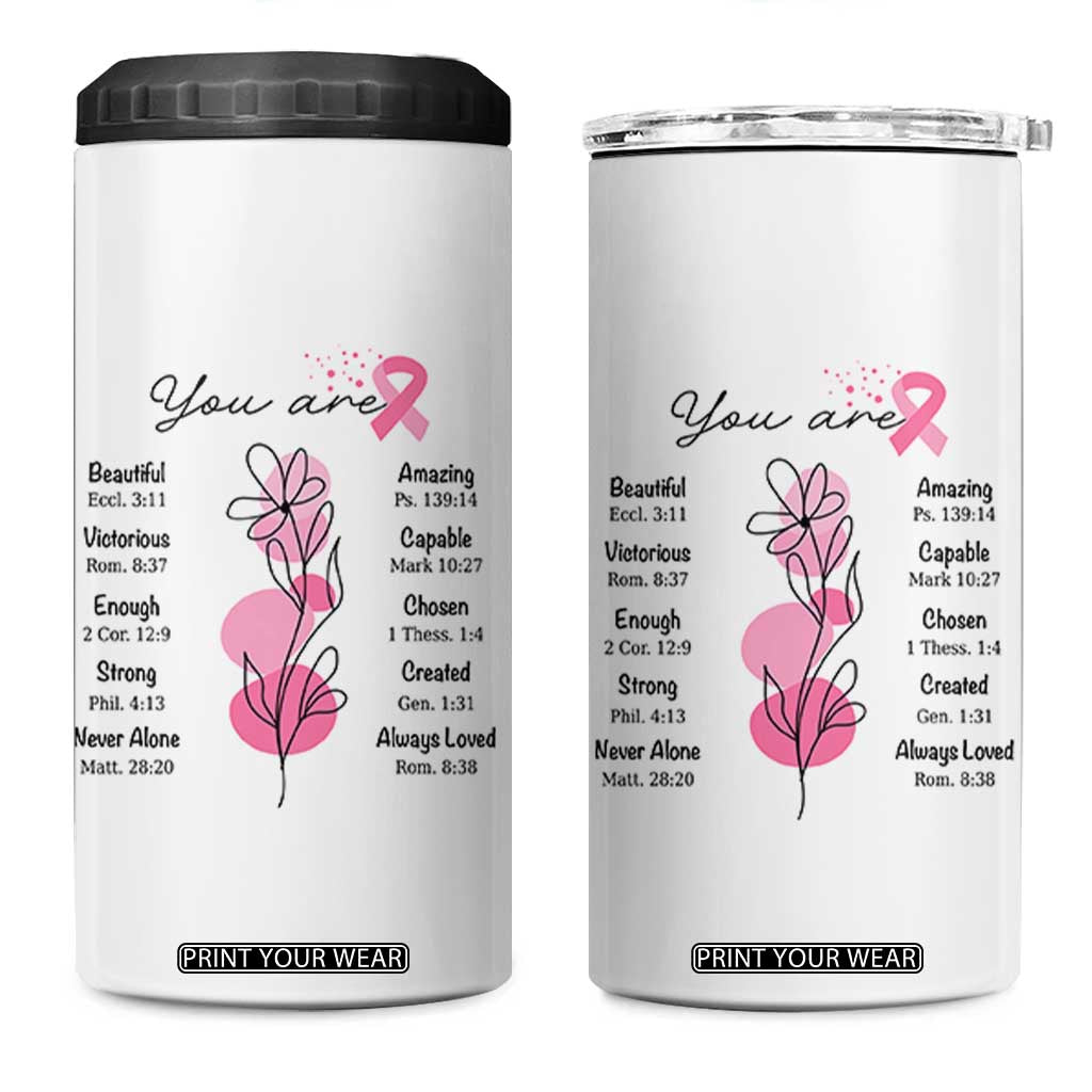 Breast Cancer Survivor Gift 4 in 1 Can Cooler Tumbler Pink Ribbon Bible Verse Christian Faith Gift For Women TB10 One Size: 16 oz White Print Your Wear