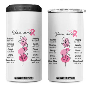 Breast Cancer Survivor Gift 4 in 1 Can Cooler Tumbler Pink Ribbon Bible Verse Christian Faith Gift For Women TB10 One Size: 16 oz White Print Your Wear