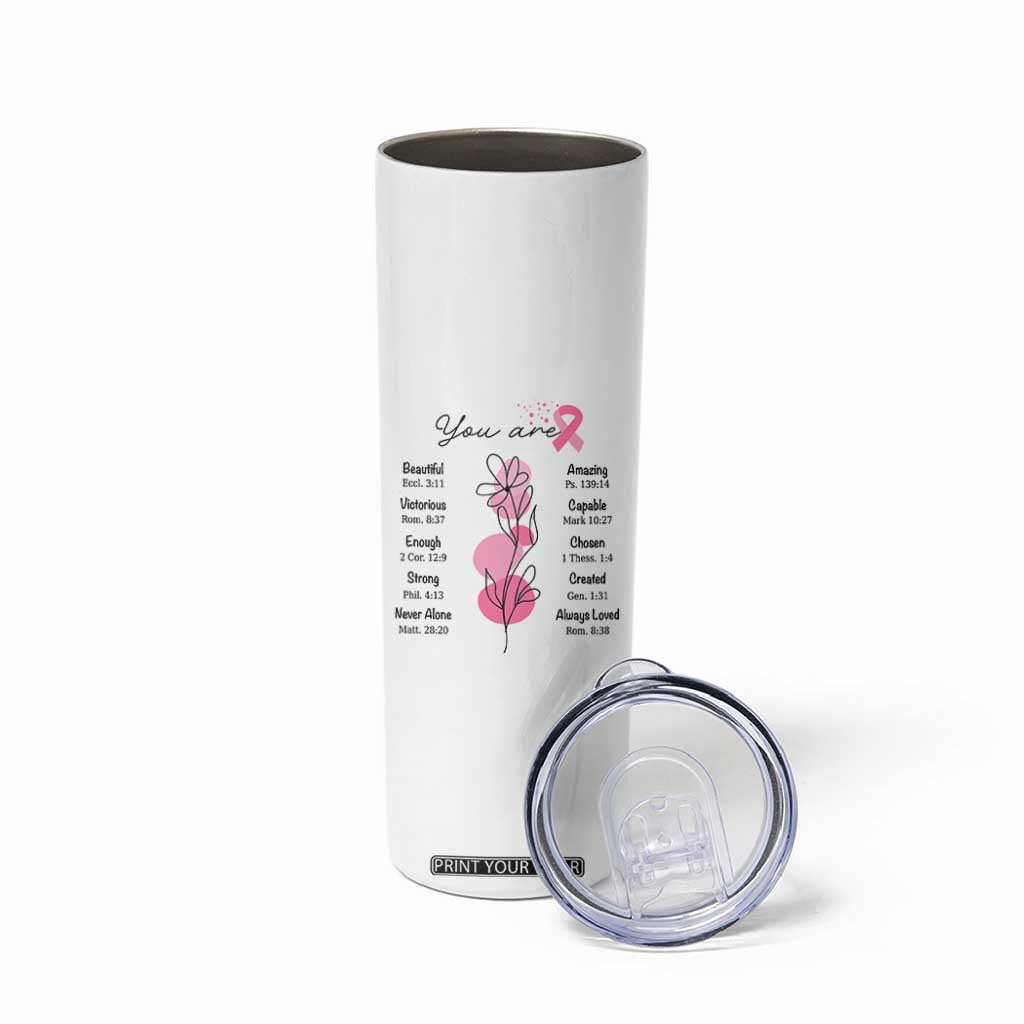 Breast Cancer Survivor Gift Skinny Tumbler Pink Ribbon Bible Verse Christian Faith Gift For Women TB10 Print Your Wear