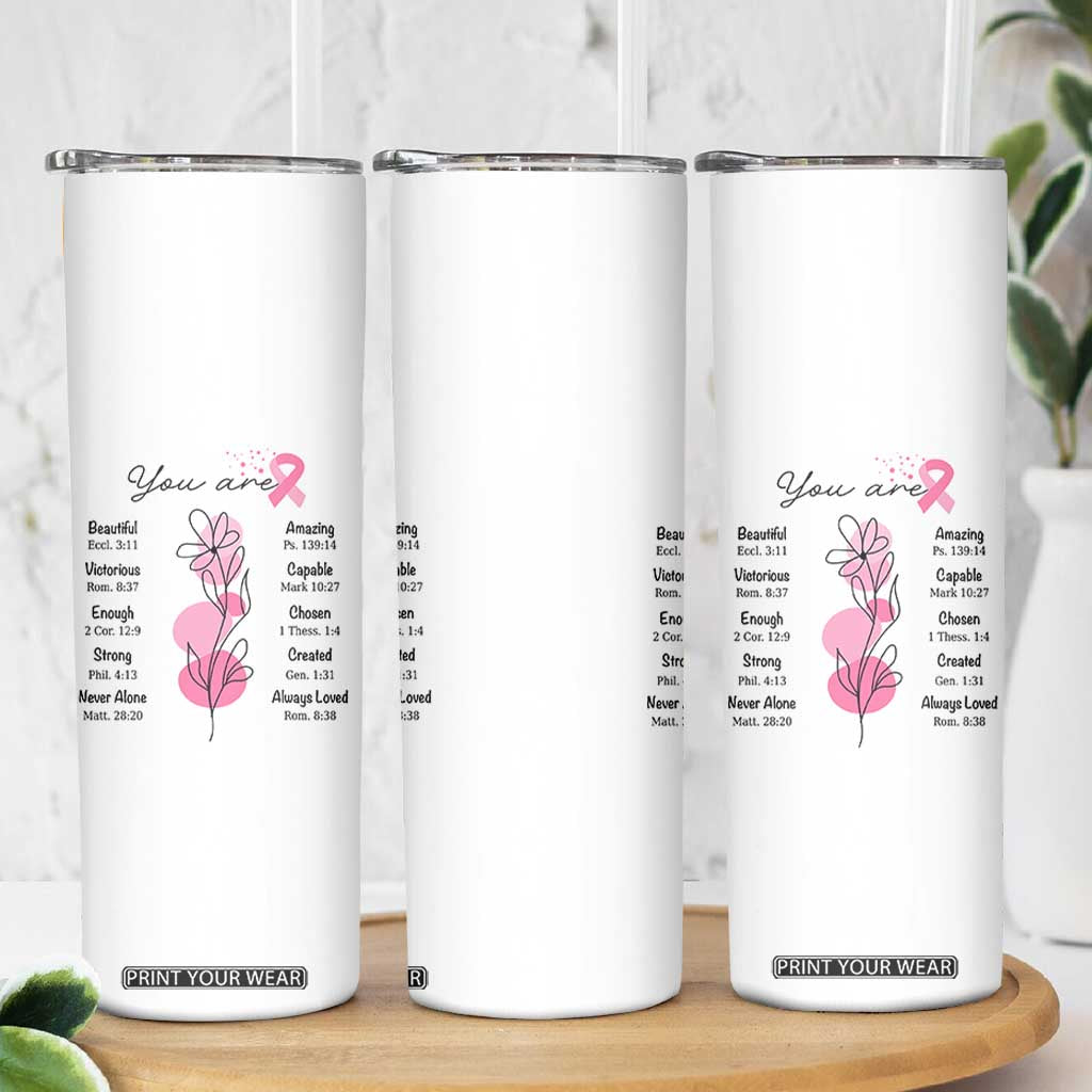 Breast Cancer Survivor Gift Skinny Tumbler Pink Ribbon Bible Verse Christian Faith Gift For Women TB10 Print Your Wear