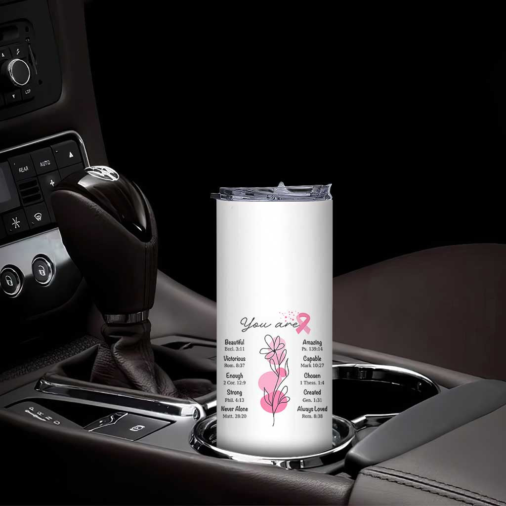 Breast Cancer Survivor Gift Skinny Tumbler Pink Ribbon Bible Verse Christian Faith Gift For Women TB10 Print Your Wear