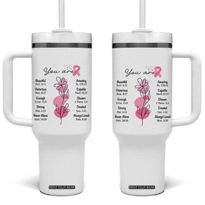 Breast Cancer Survivor Gift Tumbler With Handle Pink Ribbon Bible Verse Christian Faith Gift For Women TB10 One Size: 40 oz White Print Your Wear