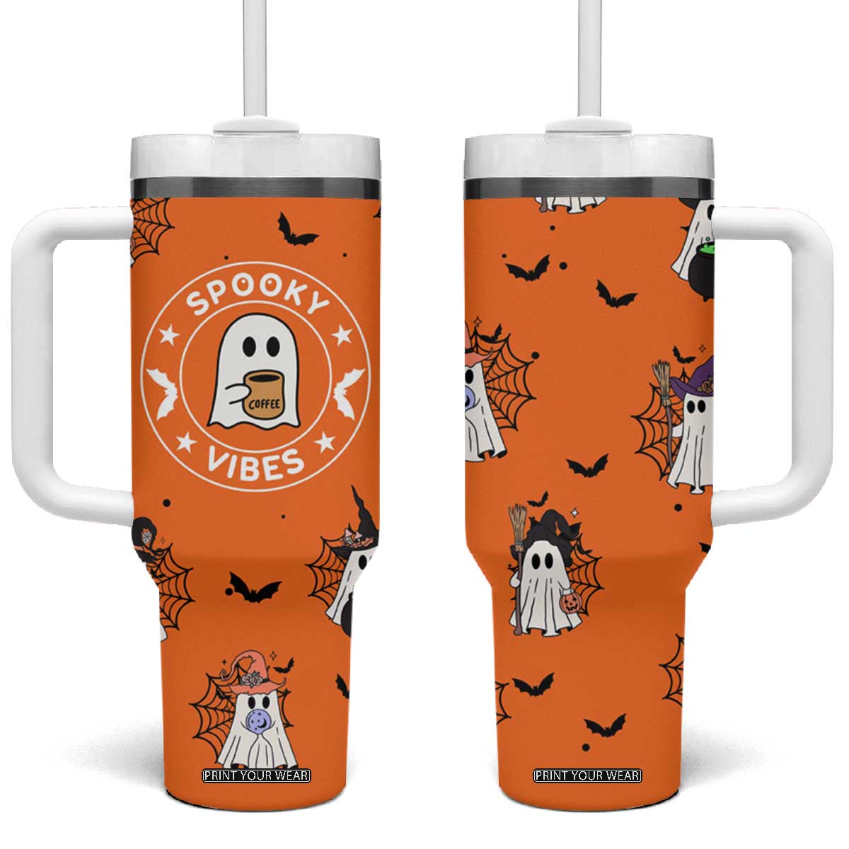 Halloween Ghost Tumbler With Handle Trick Or Treat Spooky Ice Coffee Cup Gift For Her TB10 One Size: 40 oz Orange Print Your Wear