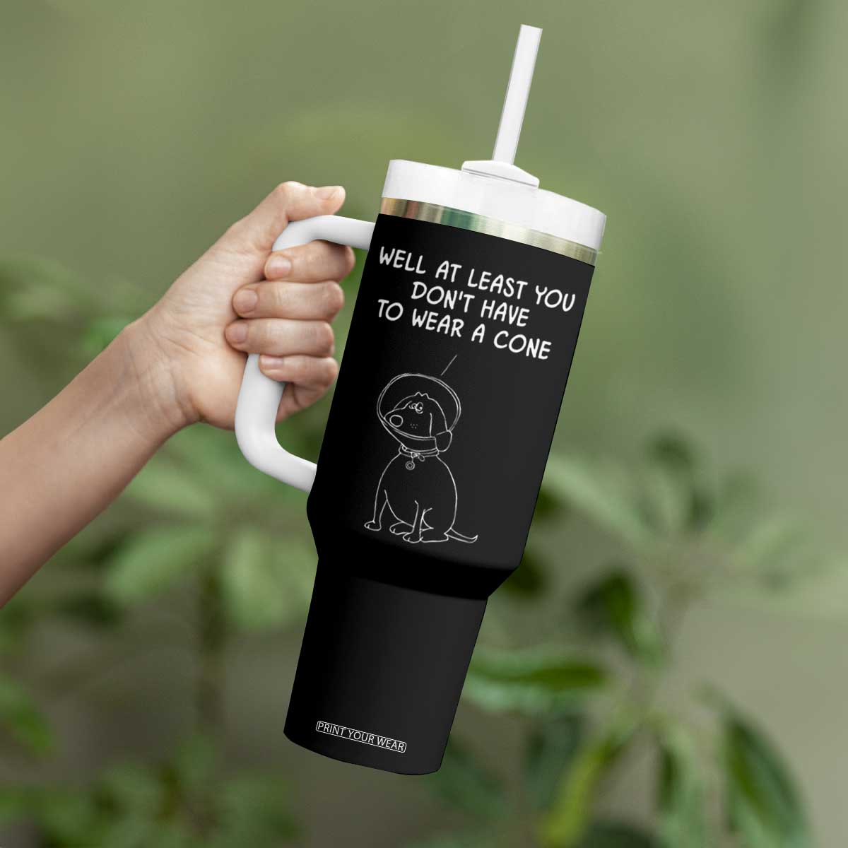 Personalized Funny Get Well Soon Gifts Tumbler With Handle Custom Name Recovery Gifts for Sick Friends, Condolence, Divorce Well At Least You Dont Have To Wear A Cone TB10 Print Your Wear