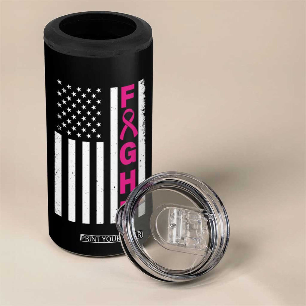 Breast Cancer Awareness 4 in 1 Can Cooler Tumbler Christian Gift Pink Ribbon USA Flag Pray Fight Believe TB10 Print Your Wear