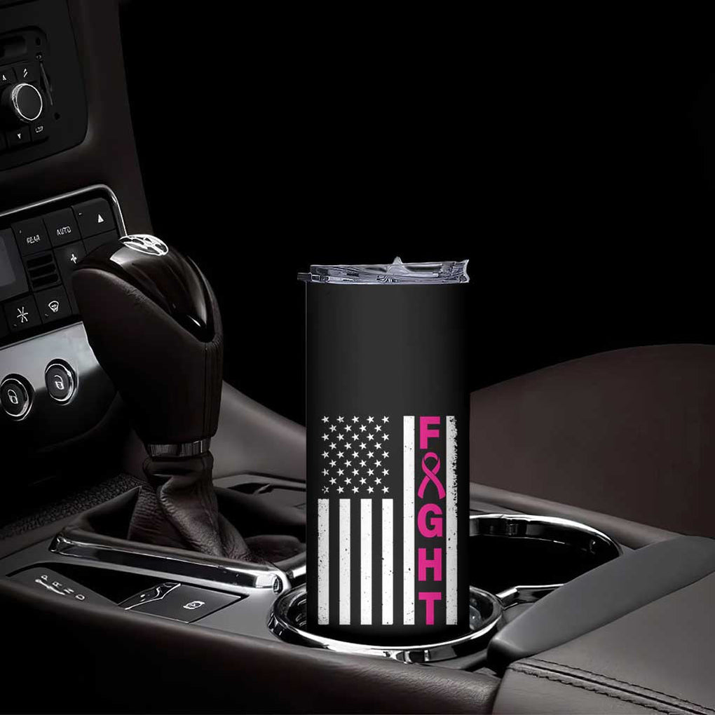 Breast Cancer Awareness Skinny Tumbler Christian Gift Pink Ribbon USA Flag Pray Fight Believe TB10 Print Your Wear