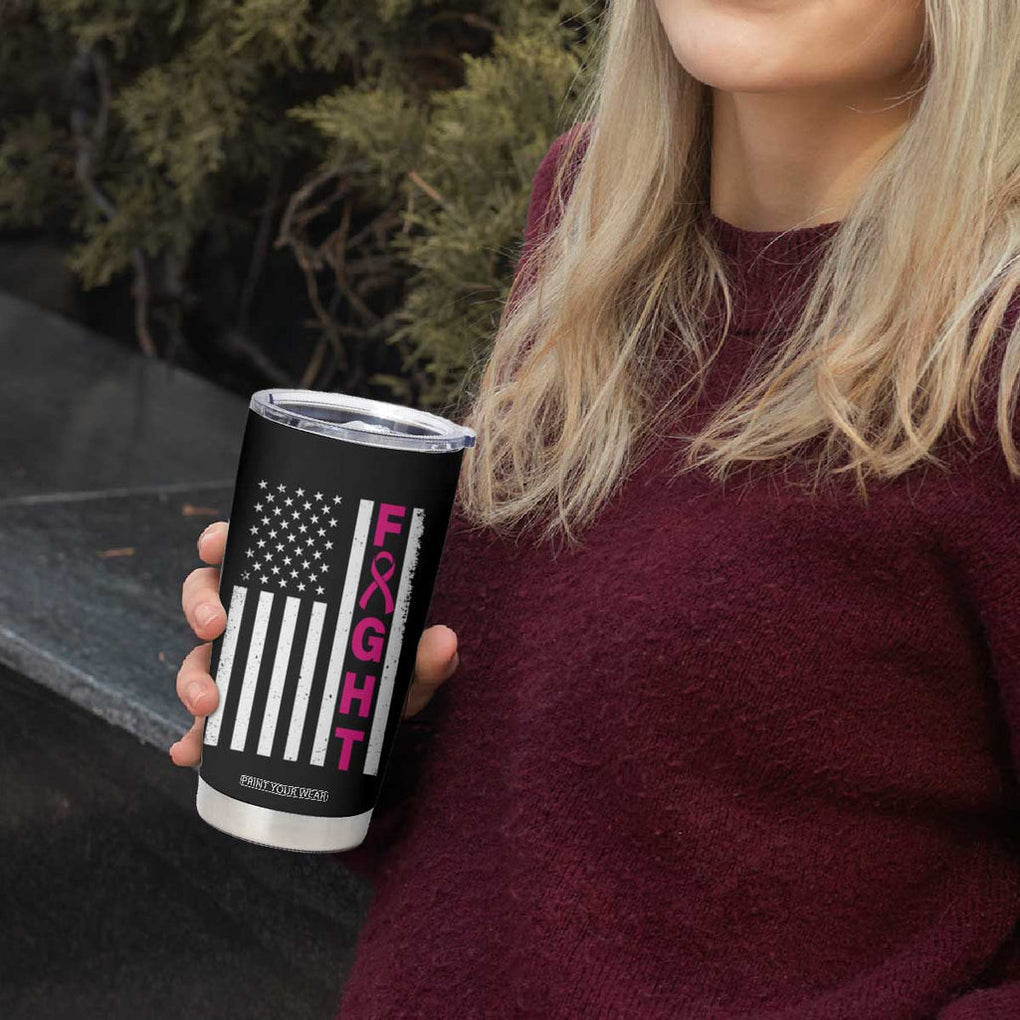 Breast Cancer Awareness Tumbler Cup Christian Gift Pink Ribbon USA Flag Pray Fight Believe TB10 Print Your Wear