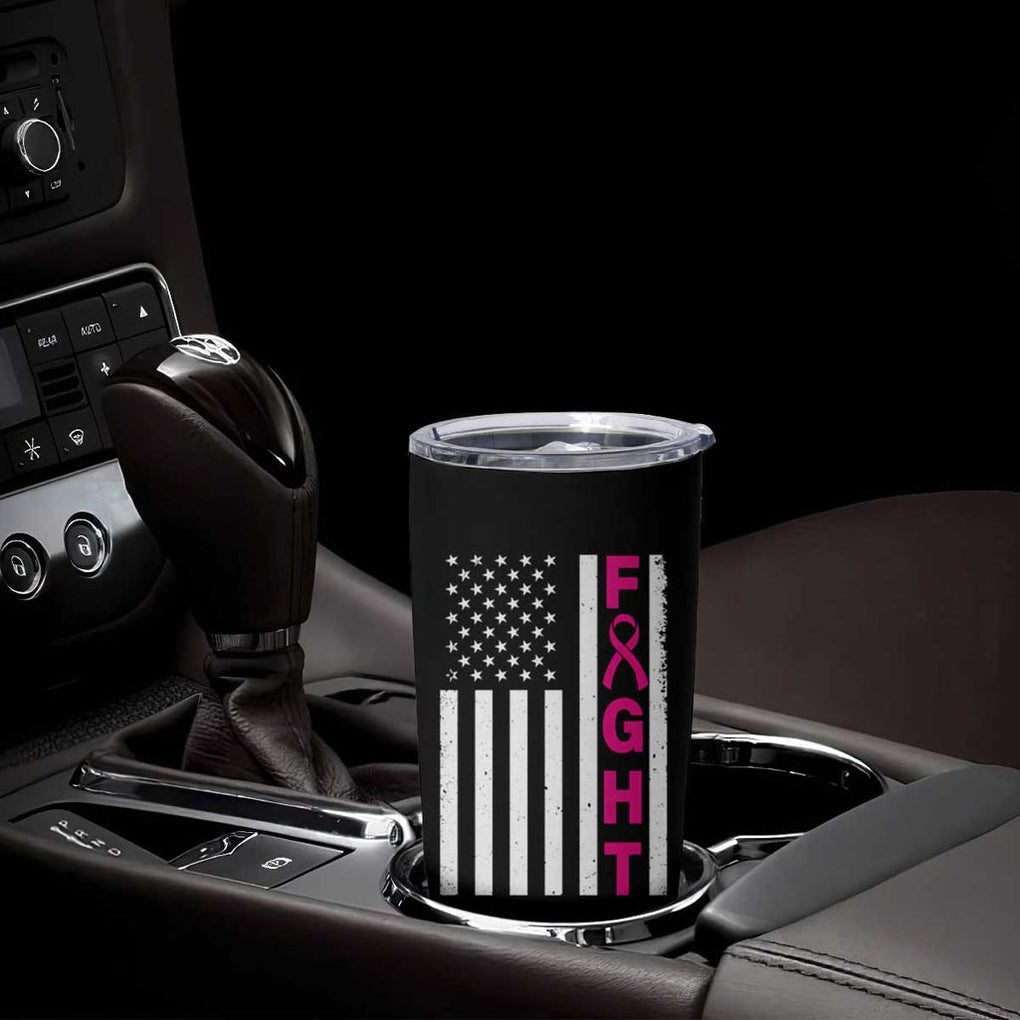 Breast Cancer Awareness Tumbler Cup Christian Gift Pink Ribbon USA Flag Pray Fight Believe TB10 Print Your Wear