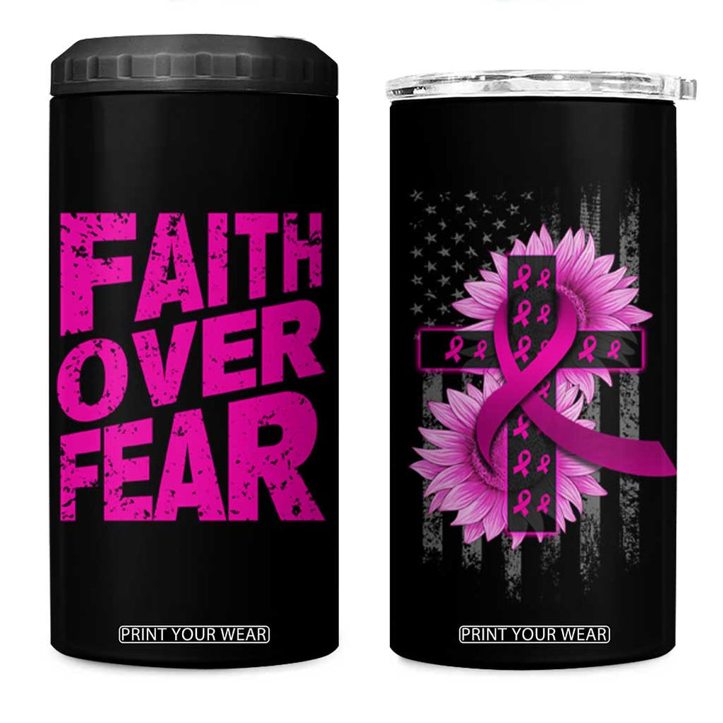 Breast Cancer Awareness 4 in 1 Can Cooler Tumbler Christian Gift Pink Ribbon USA Flag Sunflower Faith Over Fear TB10 One Size: 16 oz Black Print Your Wear