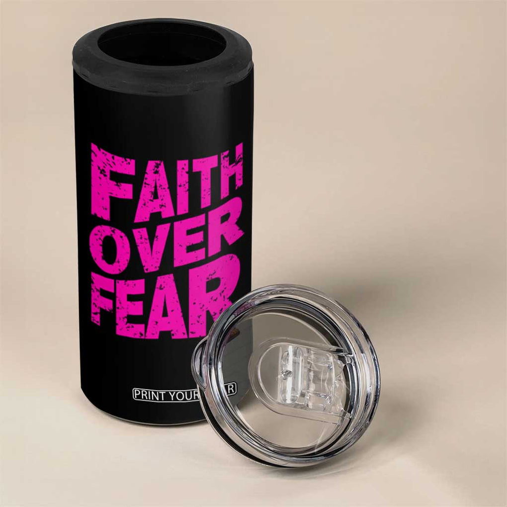 Breast Cancer Awareness 4 in 1 Can Cooler Tumbler Christian Gift Pink Ribbon USA Flag Sunflower Faith Over Fear TB10 Print Your Wear