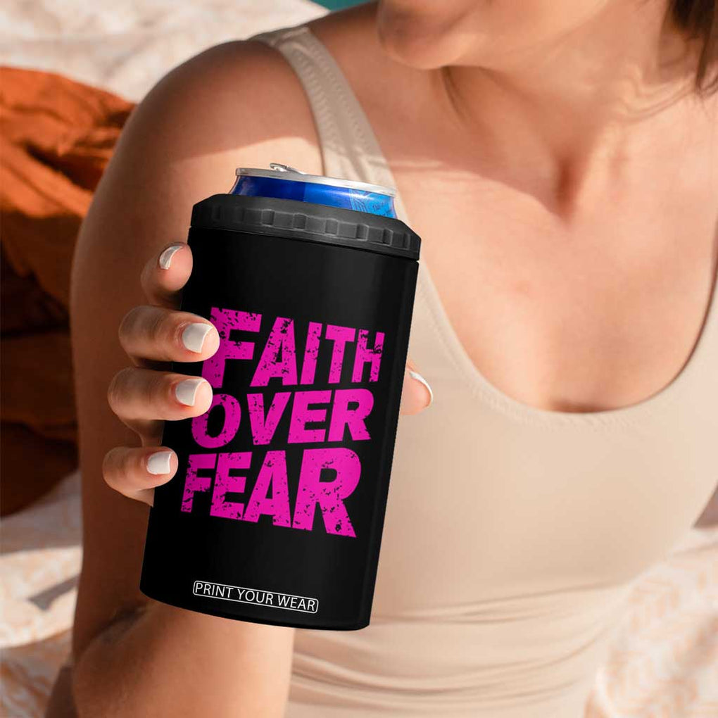 Breast Cancer Awareness 4 in 1 Can Cooler Tumbler Christian Gift Pink Ribbon USA Flag Sunflower Faith Over Fear TB10 Print Your Wear