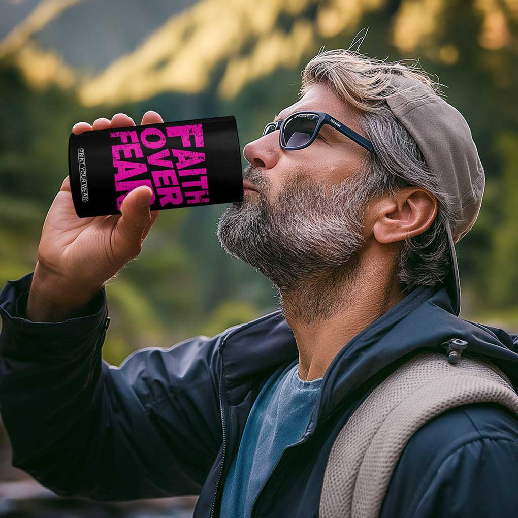 Breast Cancer Awareness 4 in 1 Can Cooler Tumbler Christian Gift Pink Ribbon USA Flag Sunflower Faith Over Fear TB10 Print Your Wear