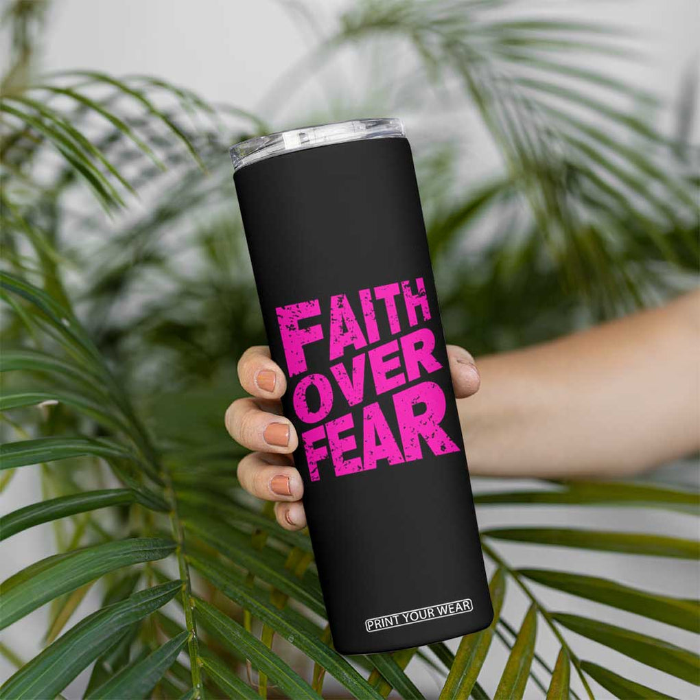 Breast Cancer Awareness Skinny Tumbler Christian Gift Pink Ribbon USA Flag Sunflower Faith Over Fear TB10 Print Your Wear
