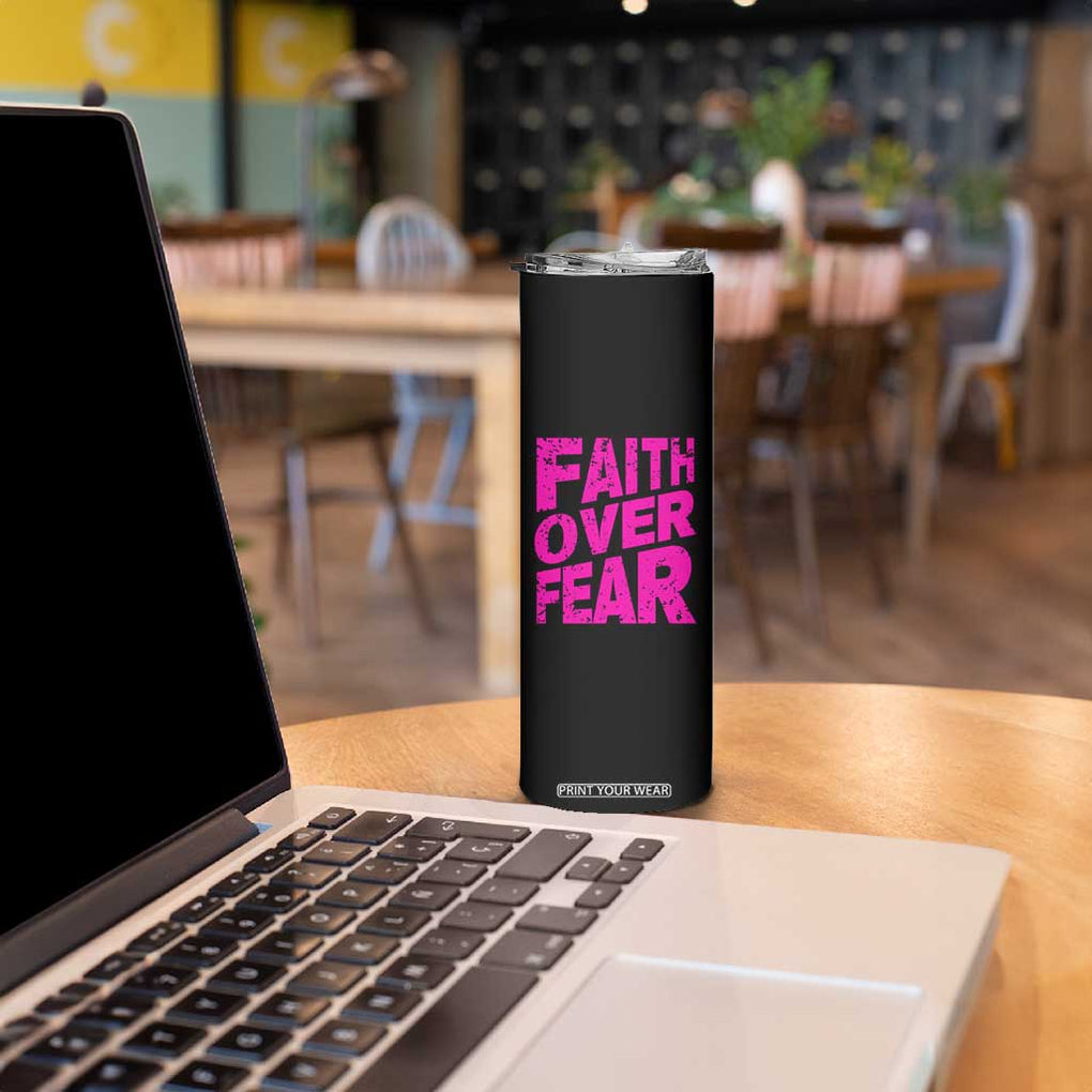 Breast Cancer Awareness Skinny Tumbler Christian Gift Pink Ribbon USA Flag Sunflower Faith Over Fear TB10 Print Your Wear