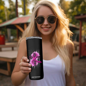 Breast Cancer Awareness Skinny Tumbler Christian Gift Pink Ribbon USA Flag Sunflower Faith Over Fear TB10 Print Your Wear