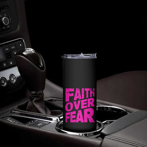 Breast Cancer Awareness Skinny Tumbler Christian Gift Pink Ribbon USA Flag Sunflower Faith Over Fear TB10 Print Your Wear