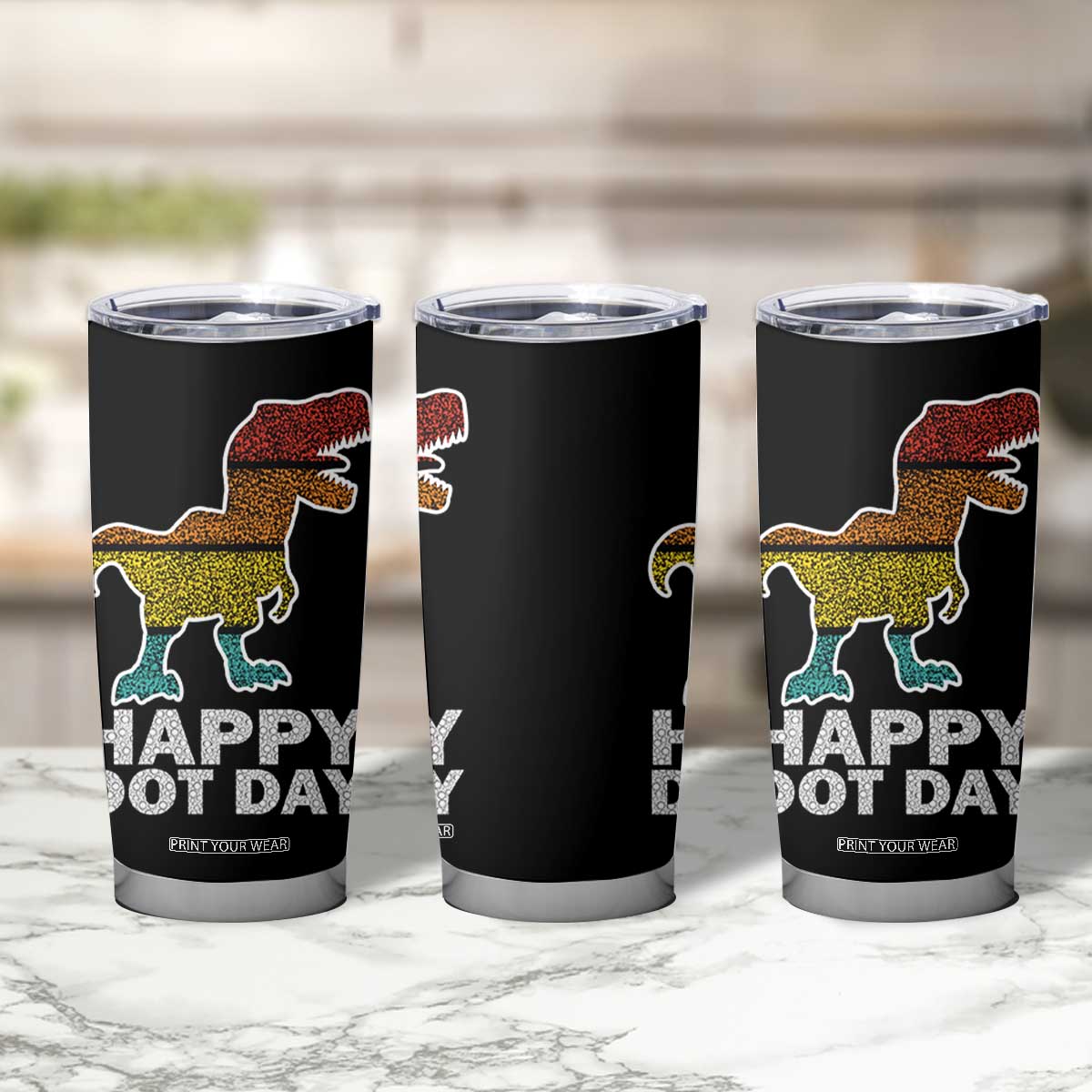 International Dot Day Dinosaur Tumbler Cup Retro Colorful Polka Dot Dino Toddler Boys Kids TB10 Print Your Wear