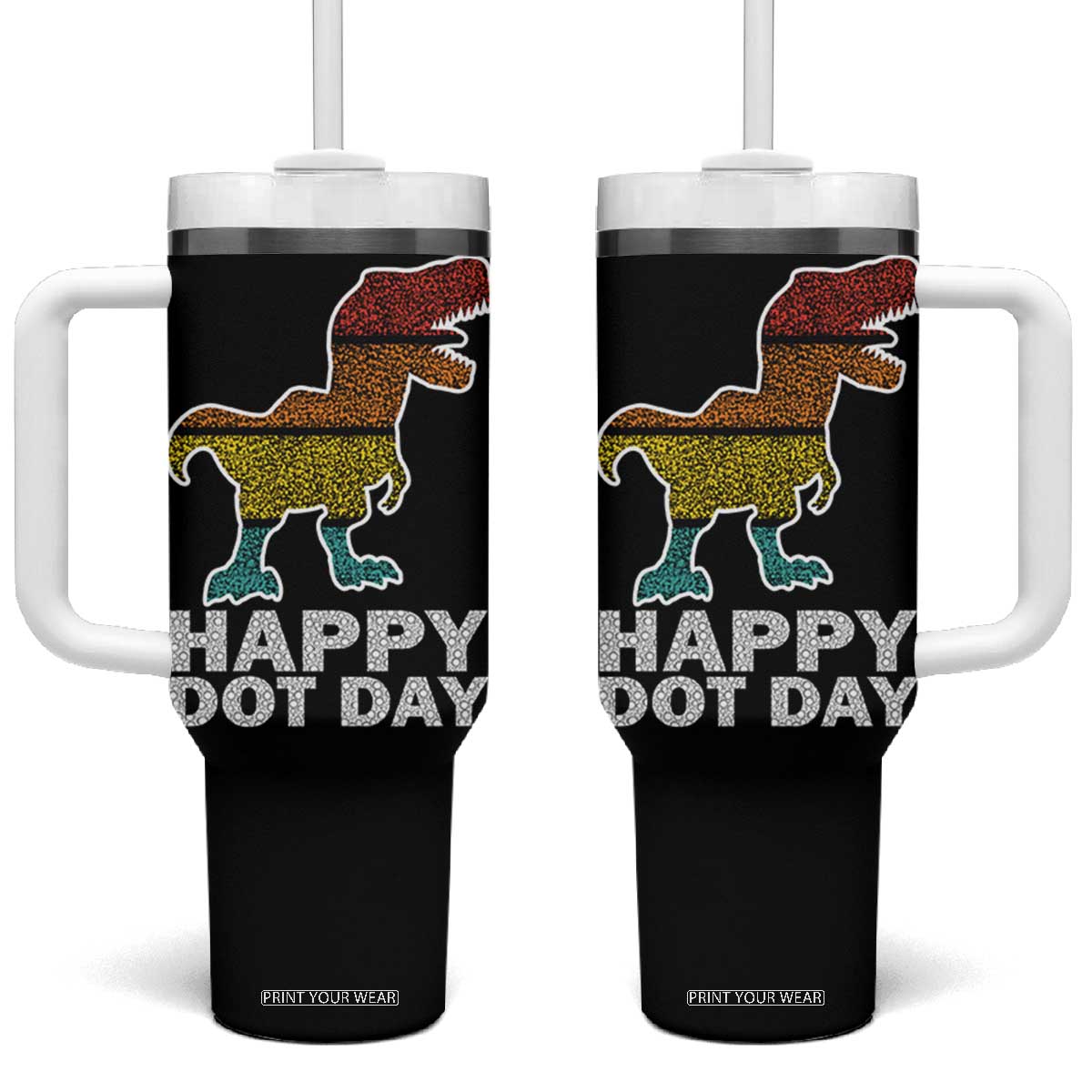 International Dot Day Dinosaur Tumbler With Handle Retro Colorful Polka Dot Dino Toddler Boys Kids TB10 One Size: 40 oz Black Print Your Wear