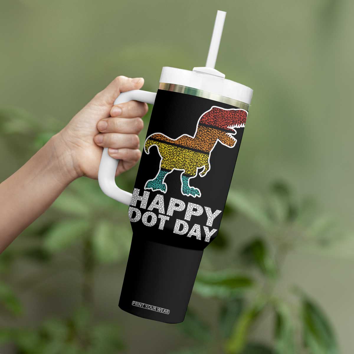 International Dot Day Dinosaur Tumbler With Handle Retro Colorful Polka Dot Dino Toddler Boys Kids TB10 Print Your Wear