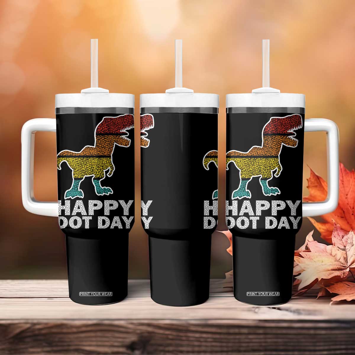 International Dot Day Dinosaur Tumbler With Handle Retro Colorful Polka Dot Dino Toddler Boys Kids TB10 Print Your Wear