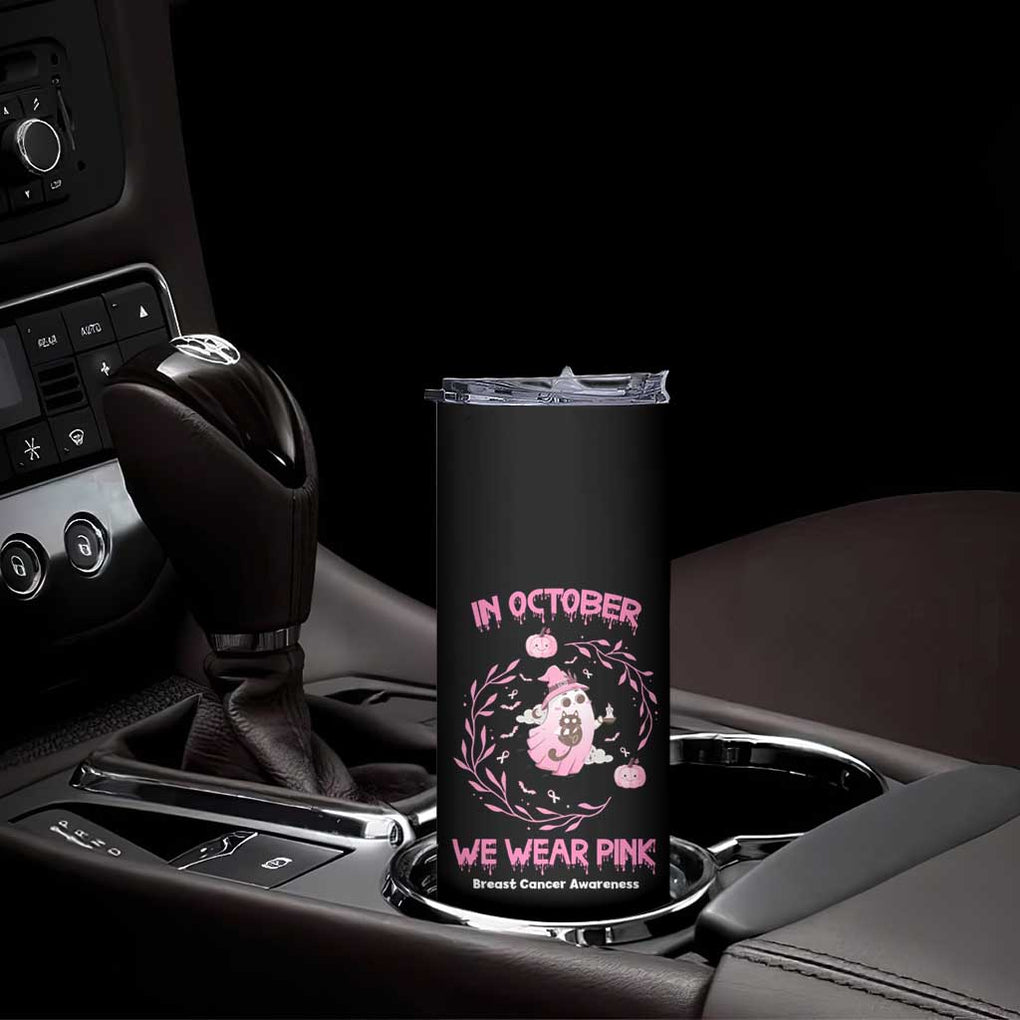 Cute Ghost Halloween Breast Cancer Awareness Skinny Tumbler In October We Wear Pink TB10 Print Your Wear