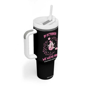 Cute Ghost Halloween Breast Cancer Awareness Tumbler With Handle In October We Wear Pink TB10 Print Your Wear