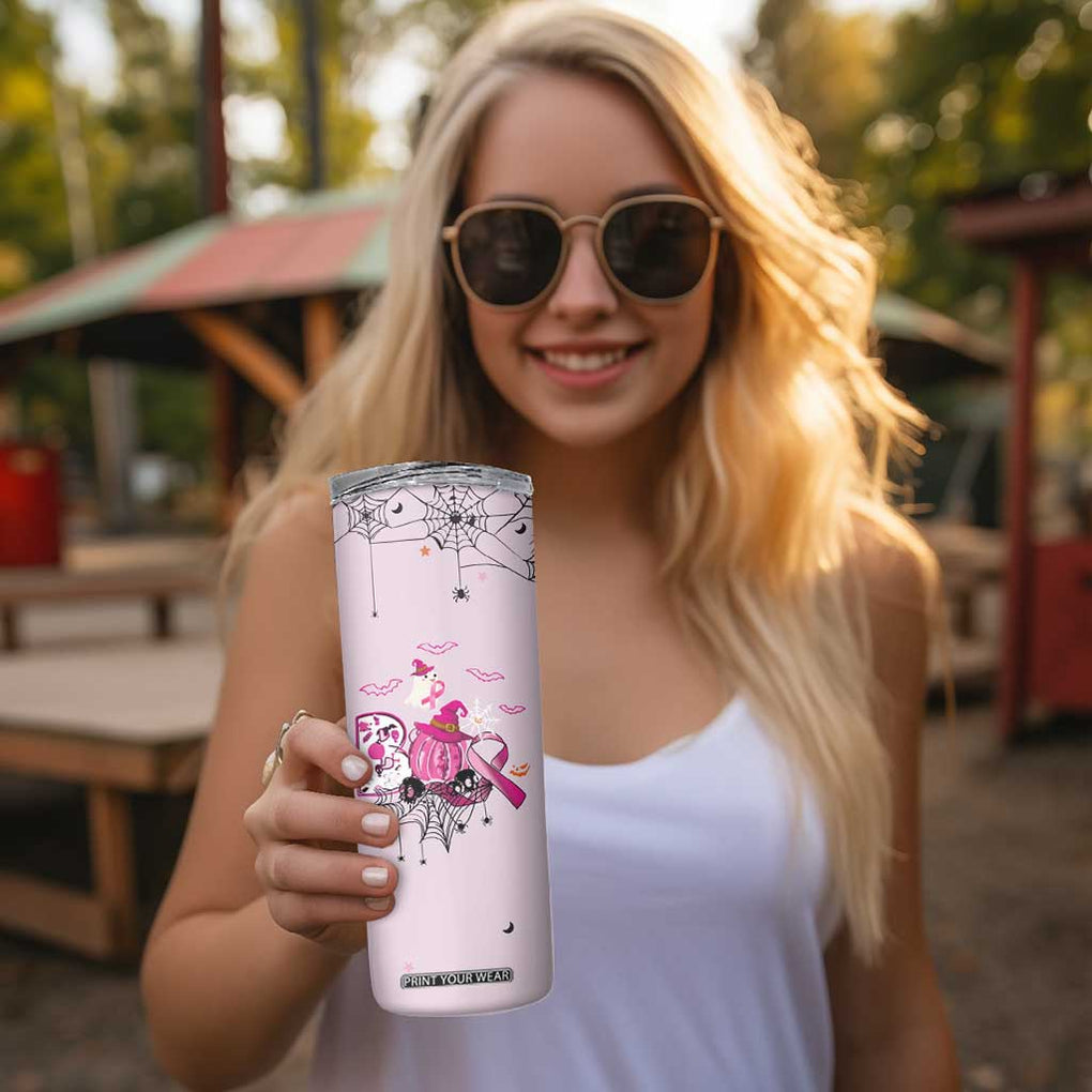 Pink Ghost Halloween Skinny Tumbler Funny Breast Cancer Ribbon TB10 Print Your Wear