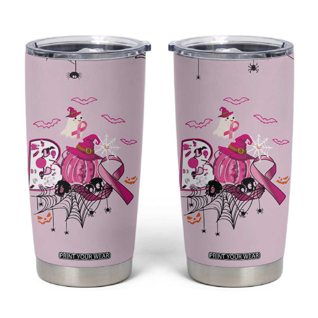 Pink Ghost Halloween Tumbler Cup Funny Breast Cancer Ribbon TB10 Pink Print Your Wear