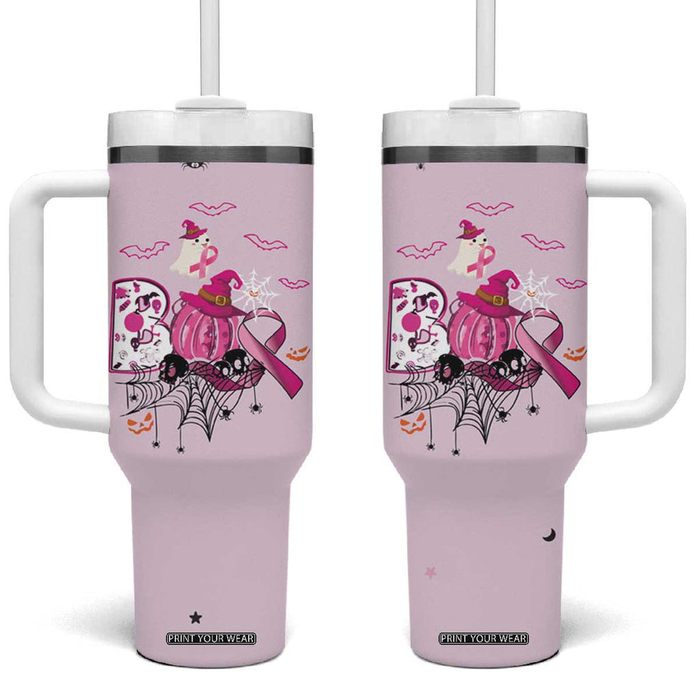 Pink Ghost Halloween Tumbler With Handle Funny Breast Cancer Ribbon TB10 One Size: 40 oz Pink Print Your Wear