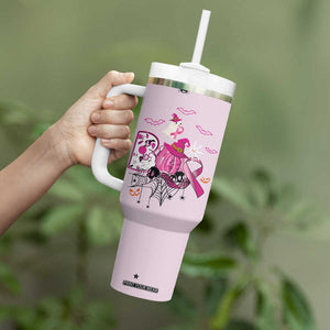 Pink Ghost Halloween Tumbler With Handle Funny Breast Cancer Ribbon TB10 Print Your Wear