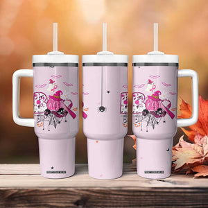 Pink Ghost Halloween Tumbler With Handle Funny Breast Cancer Ribbon TB10 Print Your Wear