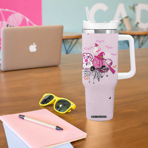 Pink Ghost Halloween Tumbler With Handle Funny Breast Cancer Ribbon TB10 Print Your Wear