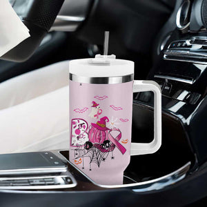 Pink Ghost Halloween Tumbler With Handle Funny Breast Cancer Ribbon TB10 Print Your Wear