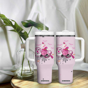 Pink Ghost Halloween Tumbler With Handle Funny Breast Cancer Ribbon TB10 Print Your Wear