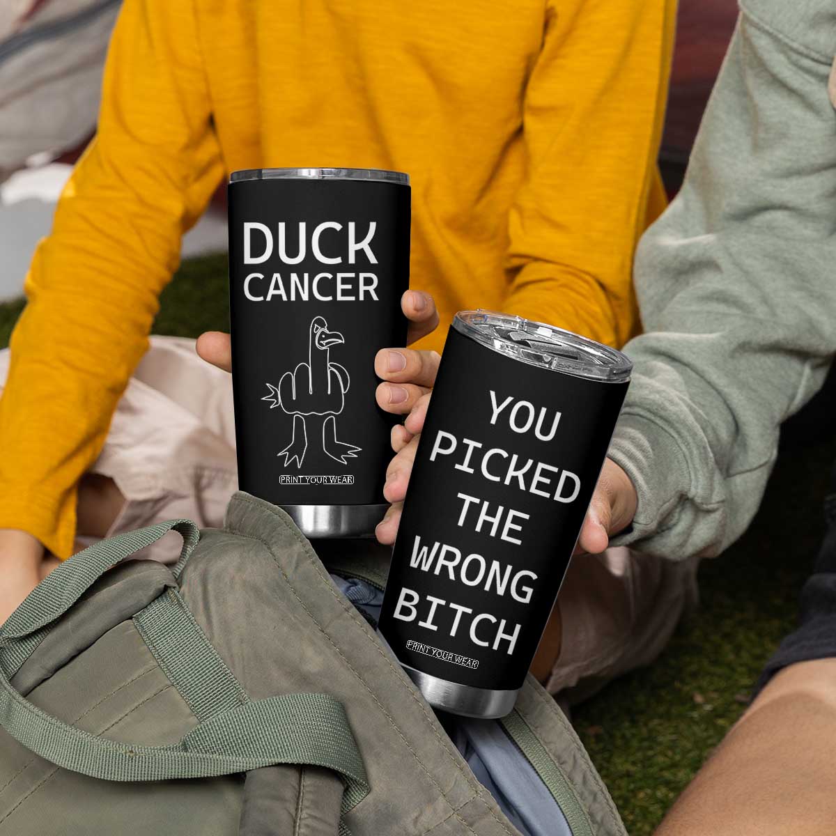 Funny Cancer Fighter Tumbler Cup Middle Finger Duck Cancer You Picked The Wrong Bitch Chemo Patient Gift TB10 Print Your Wear