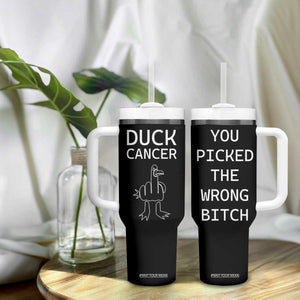 Funny Cancer Fighter Tumbler With Handle Middle Finger Duck Cancer You Picked The Wrong Bitch Chemo Patient Gift TB10 Print Your Wear