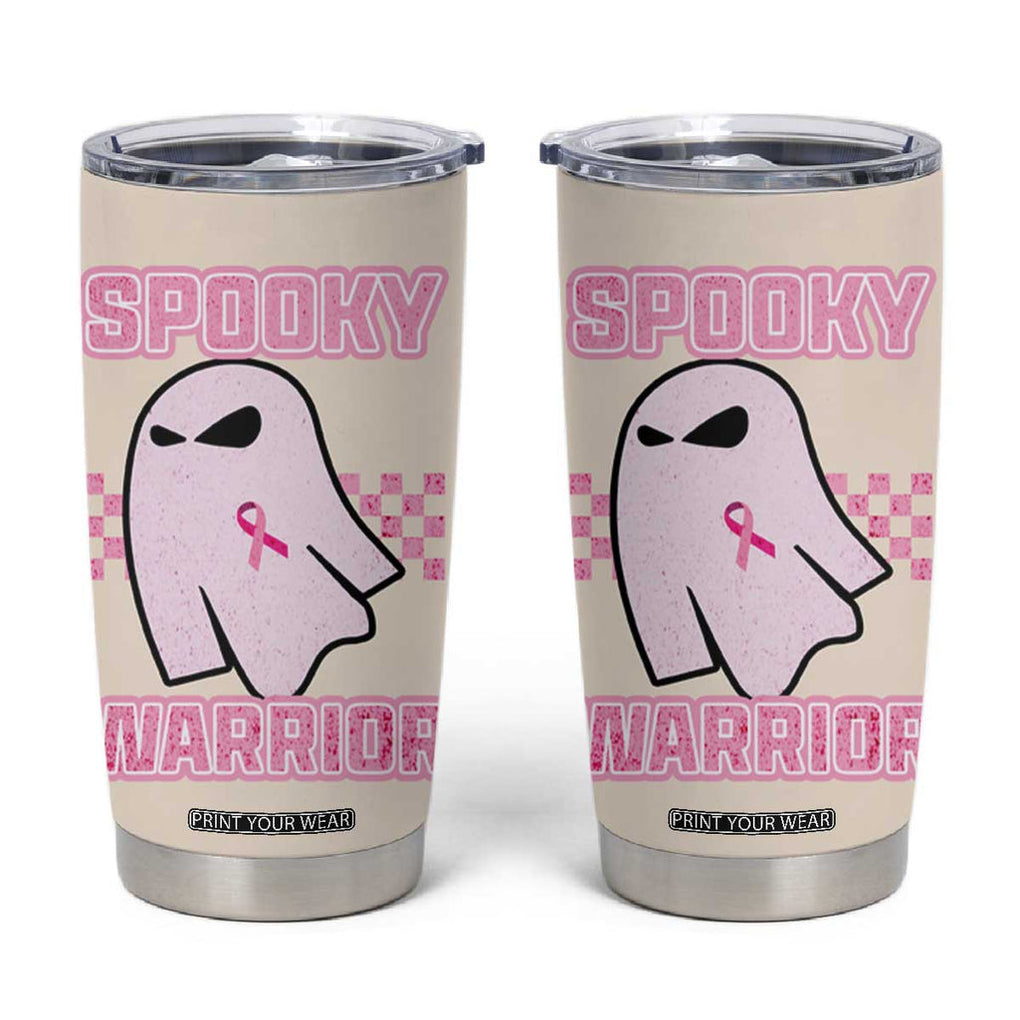 Breast Cancer Awareness Tumbler Cup Pink Ribbon Boojee Halloween Spooky Warriror TB10 Beige Print Your Wear