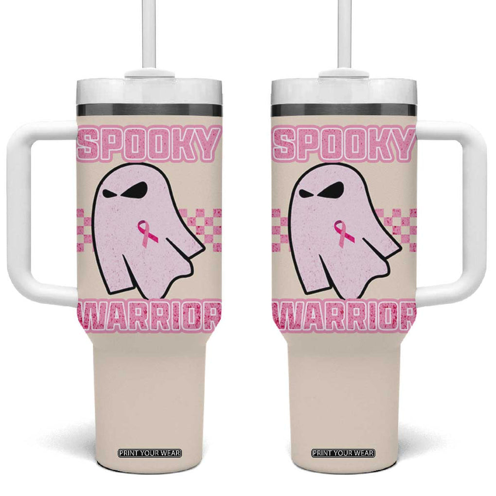 Breast Cancer Awareness Tumbler With Handle Pink Ribbon Boojee Halloween Spooky Warriror TB10 One Size: 40 oz Beige Print Your Wear