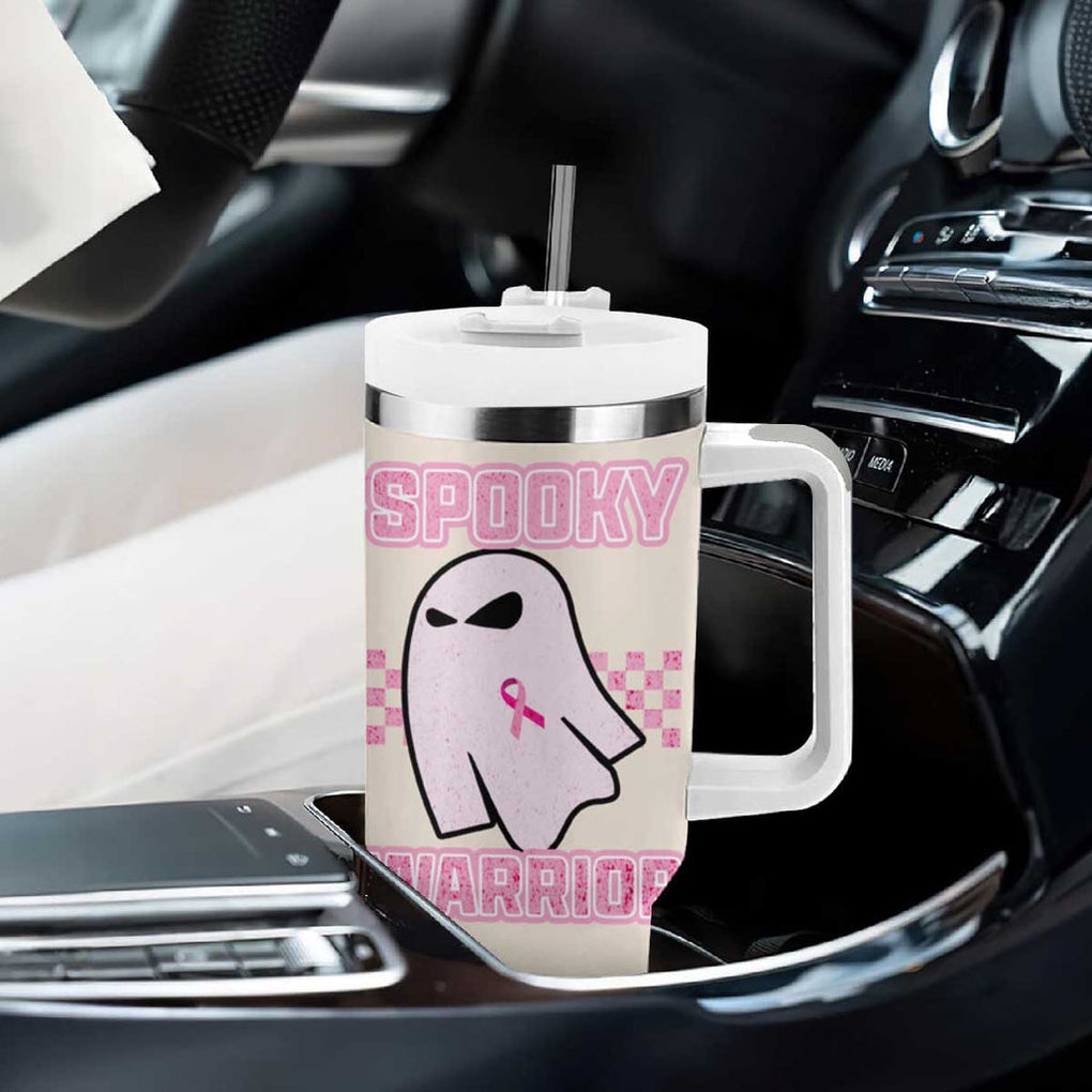 Breast Cancer Awareness Tumbler With Handle Pink Ribbon Boojee Halloween Spooky Warriror TB10 Print Your Wear