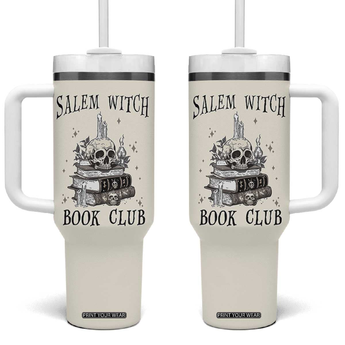Salem Book Club Tumbler With Handle Retro Witch Vibes Book Lovers TB10 One Size: 40 oz Beige Print Your Wear