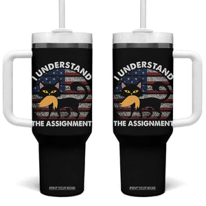 Subtle FDT Black Cat Meme Tumbler With Handle I Understand The Assignment American Flag TB10 One Size: 40 oz Black Print Your Wear