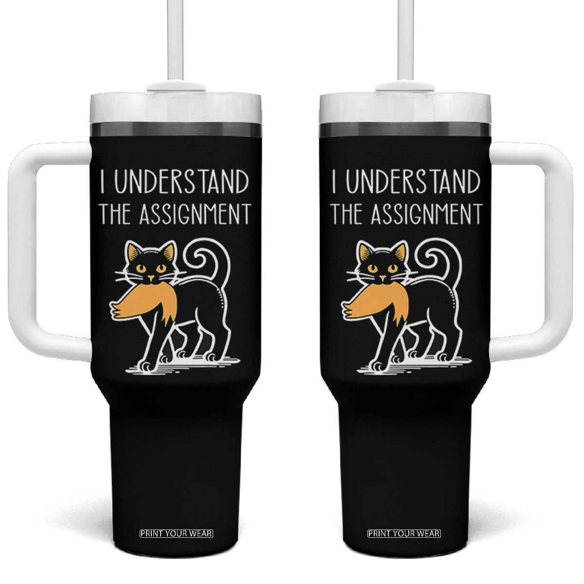 Subtle FDT Black Cat Meme Tumbler With Handle I Understand The Assignment TB10 One Size: 40 oz Black Print Your Wear