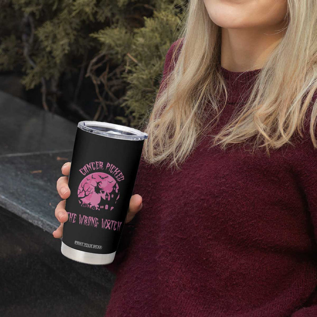 Breast Cancer Awareness Halloween Tumbler Cup Pink Ribbon Cancer You Picked The Wrong Witch TB10 Print Your Wear