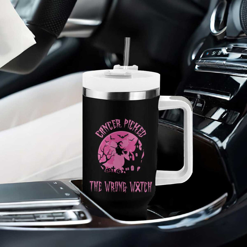 Breast Cancer Awareness Halloween Tumbler With Handle Pink Ribbon Cancer You Picked The Wrong Witch TB10 Print Your Wear