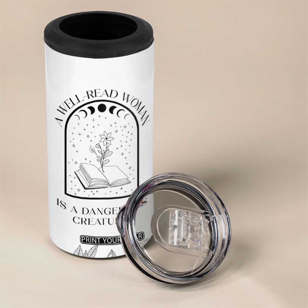 Book Lover 4 in 1 Can Cooler Tumbler Floral Library A Well Read Woman Is A Dangerous Creature TB10 Print Your Wear