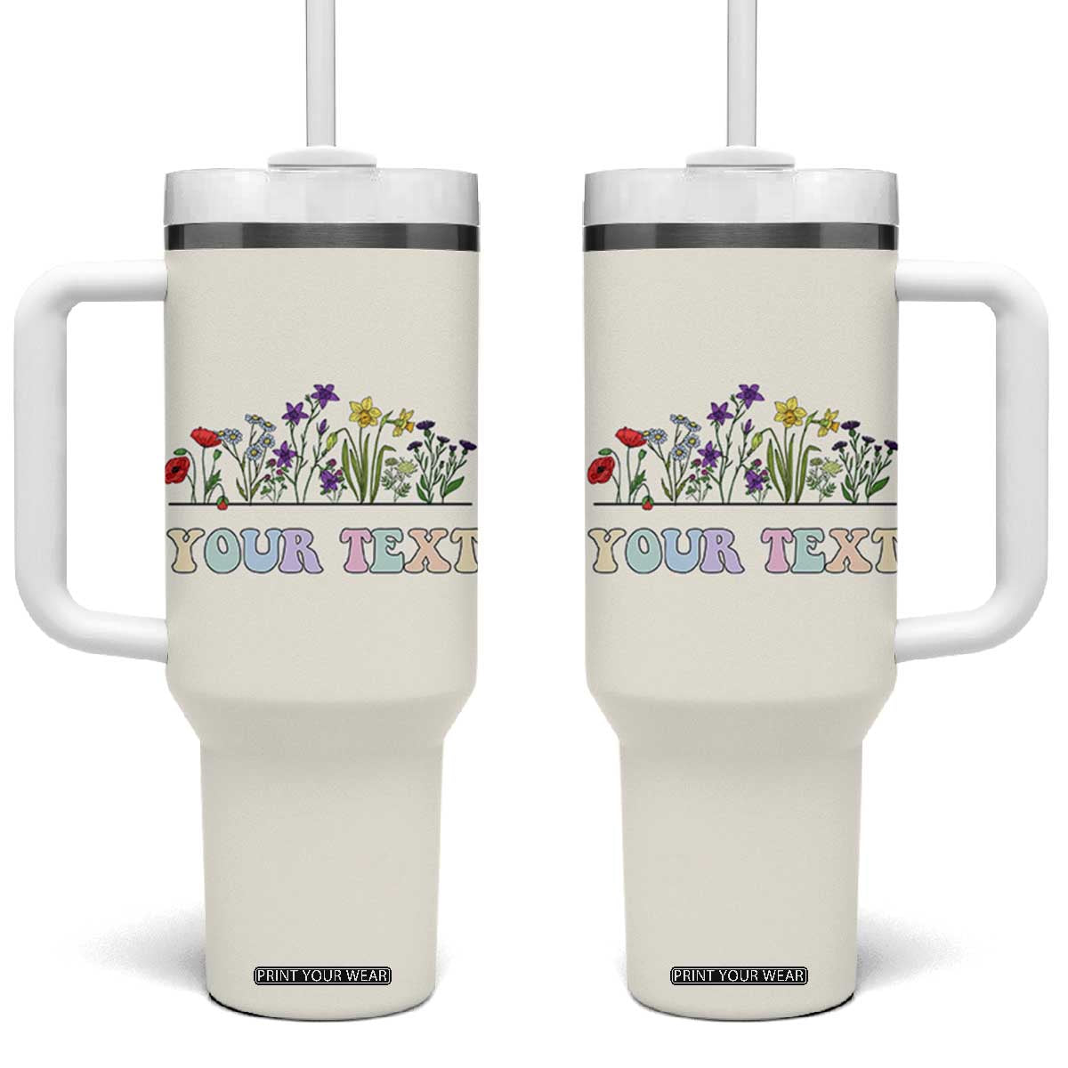 Personalized Wildflower Floral Tumbler With Handle Custom Name Birthday Gifts For Her Mothers Day TB10 One Size: 40 oz Cream Print Your Wear