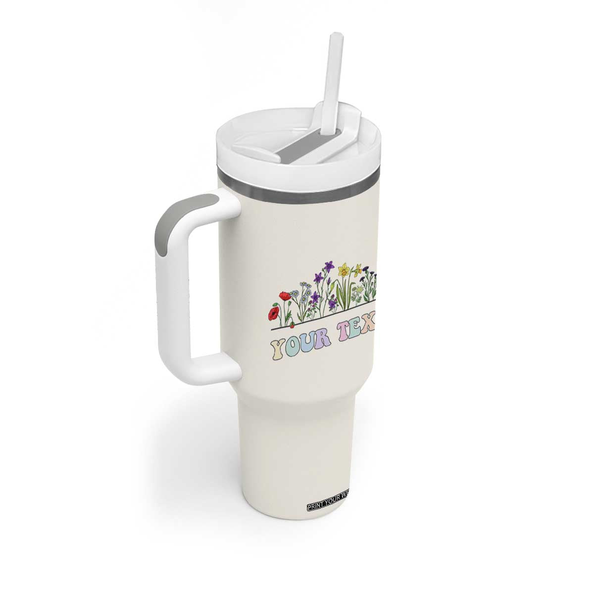 Personalized Wildflower Floral Tumbler With Handle Custom Name Birthday Gifts For Her Mothers Day TB10 Print Your Wear